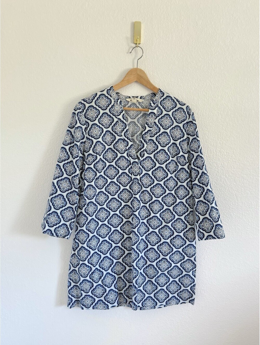 Boden V Neck Blue Abstract Floral Women’s Size 8 100% Cotton Mini Dress